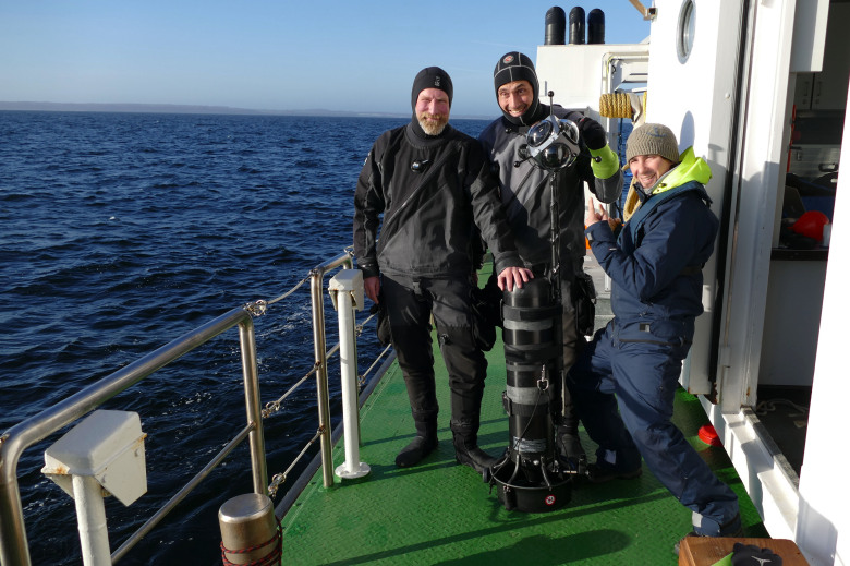 Das Team von Submaris freut sich auf den Einsatz: Christian Howe, Uli Kunz und Philipp Schubert. Foto: HZG/T. Baschek